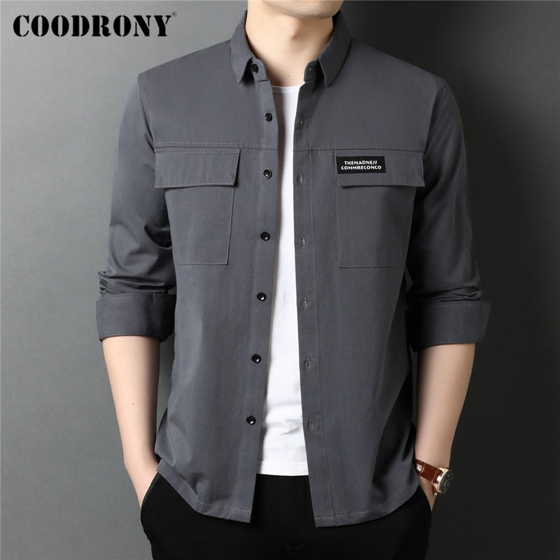 COODRONY Brand Spring Autumn High Quality Streetwear Fashion Style Big Pocket 100% Cotton Long Sleeve Shirt Men Clothing C6112