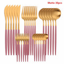 Western Cutlery Set 30 Piece Tableware Set Stainless Steel Dinnerware Black Spoon Fork Knife Dinner Set Complete Home Flatware