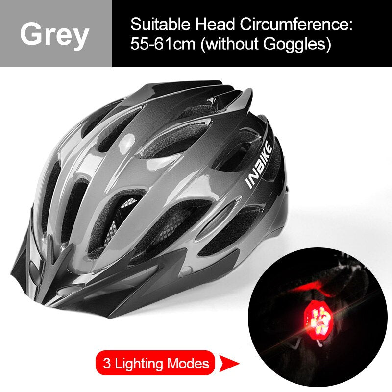 INBIKE Light Bicycle Helmet Safe Hat For Men Women Ultralight MTB Bike Helmet with Taillight Sport Riding Cycling Helmet IH19301