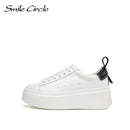 Smile Circle Weiße Turnschuhe Damen Flache Plateauschuhe Runde Zehe Lässige Schuhe mit dickem Boden Damen Low-Top Chunky Sneakers
