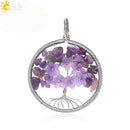 CSJA Tree of Life Pendant Necklace Natural Stone Silver Color Wire Wrap Quartz Crystal Chip Bead Flower Reiki Jewelry Women G306