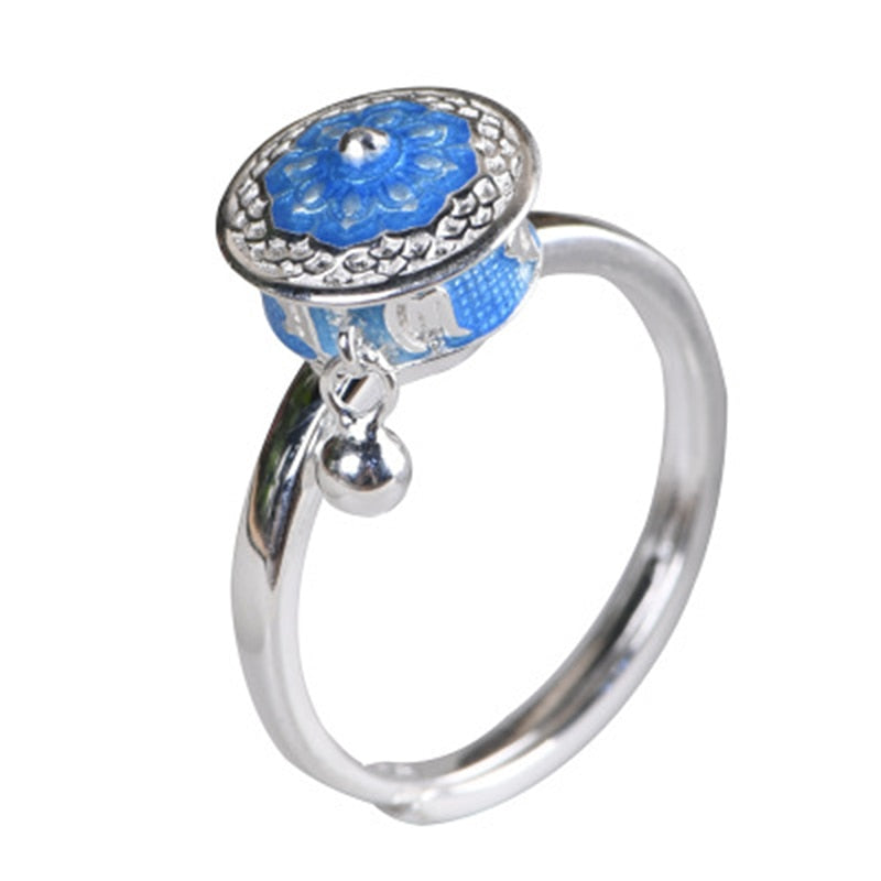 BALMORA 100% Real 925 Sterling Silver Buddhist Rings For Women Lady Rotating Ring Tibetan Prayer Mantra Ring Good Luck Ring Gift
