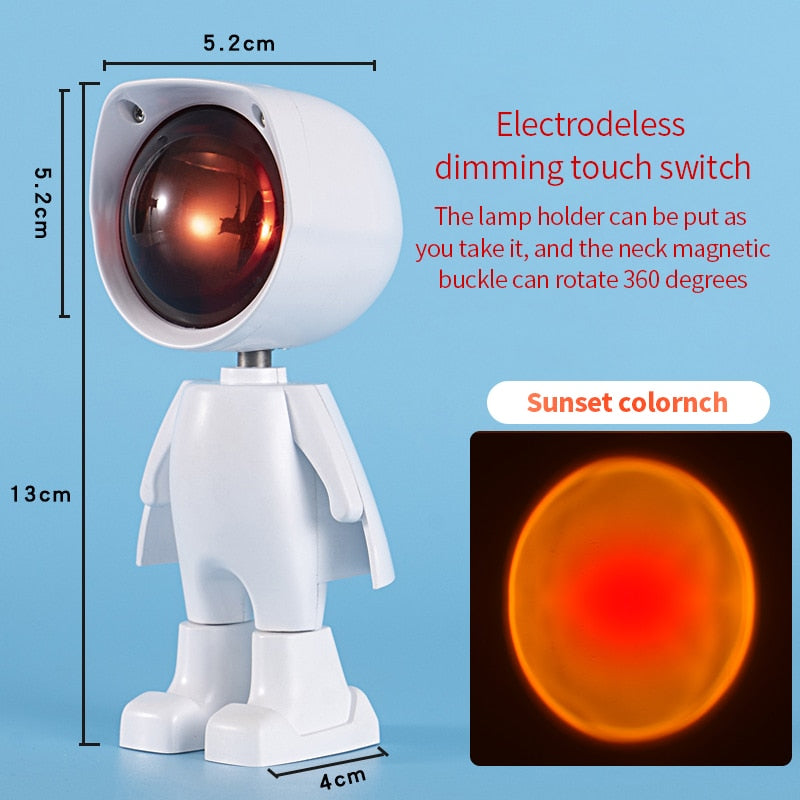 USB 360°sunset Projector Lamp Robot Led Projector Night Lights  Rainbow Sunset Red Selfie Light Bedroom Atmosphere Table Lamp