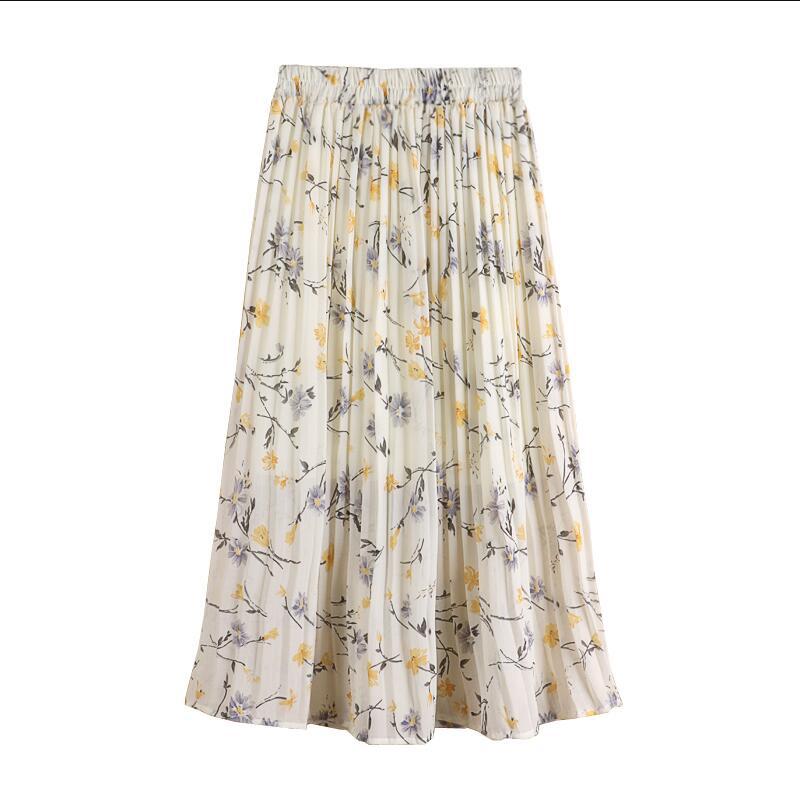 2021 Spring/Summer Women Skirt Floral Print Chiffon Skirts High Waist A-line Pleated Skirts Women Jupe Femme Faldas Saia Outwear