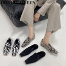 Fashion Square Toe Flats Shoes Women Slip On Loafers Comfortable Ballet Zebra Snake Pattern Shoe Big Size 35-41 Zapatillas Mujer