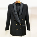 TOP QUALITY 2022 Newest Designer Blazer Jacket Women's Lion Buttons Double Breasted Satin Shawl Collar Long Brazer