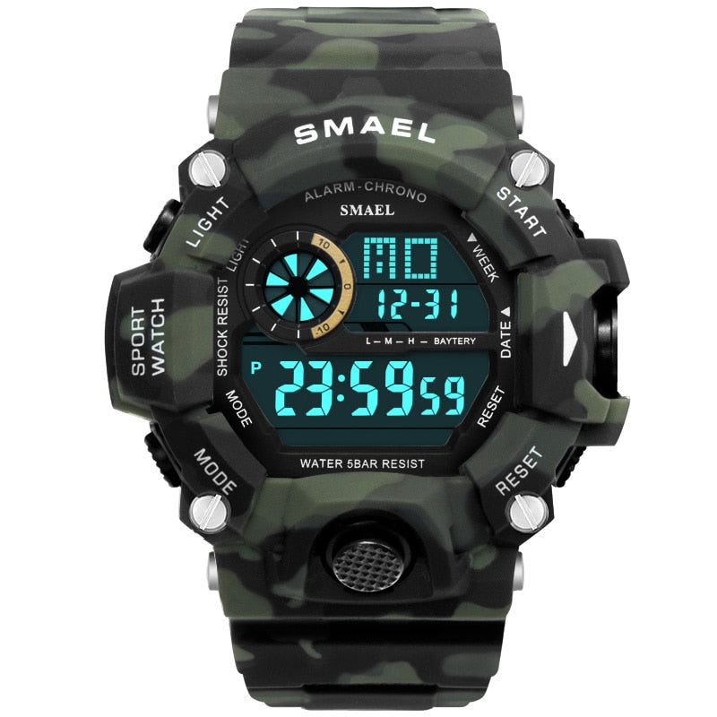 Reloj para hombre 50m resistente al agua SMAEL reloj de lujo para hombre relojes luminosos LED reloj de camuflaje banda 1385C relojes de pulsera digitales militares