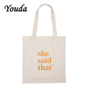 Women Canvas Shopping Bag Youth Letters Print Female Cotton Cloth Shoulder Bag Eco Handbag Tote Reusable Grocery Shopper Bags