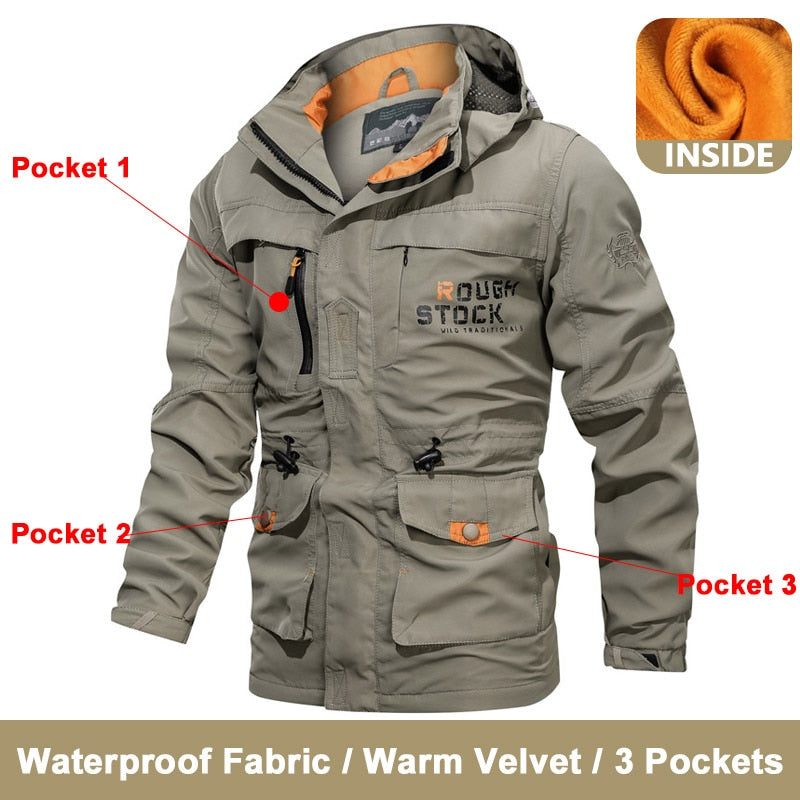 Primavera Hombres Chaquetas tácticas militares Multi-bolsillos Impermeable Casual Cazadora para hombre Abrigo al aire libre con capucha