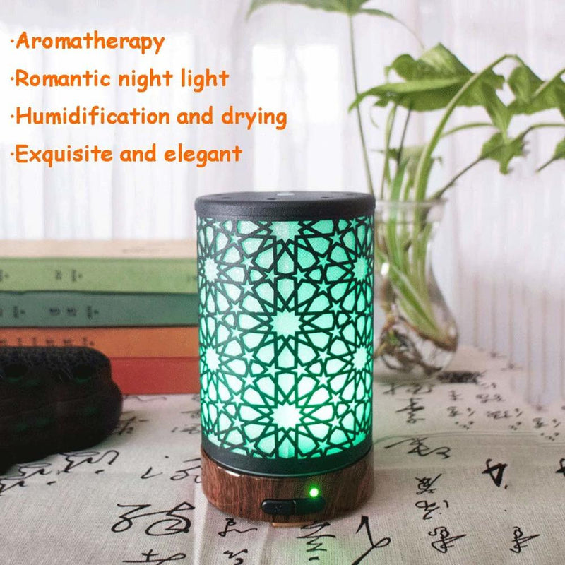 Essential Oil Diffuser Desk Wrought Iron Hollow Air Humidifier,with Color Gradient Night Lamp,BPA Free Color White 100ML Room