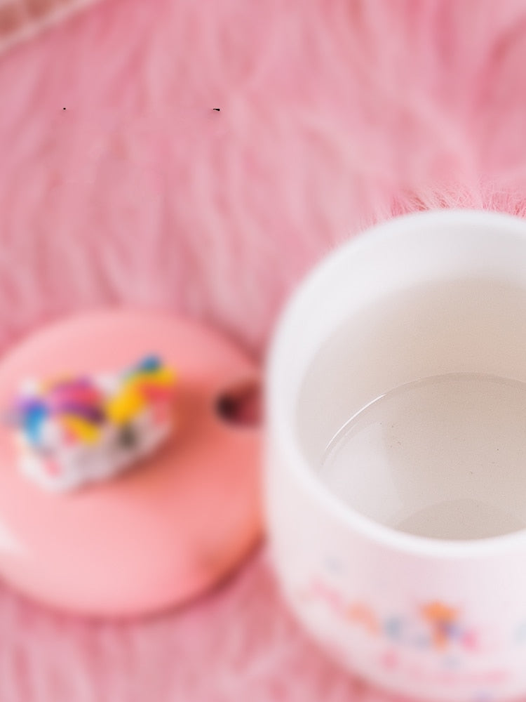 Bonita taza de café de unicornio con tapa 3D y cuchara, taza de agua de té de cerámica, regalo para mujeres y niñas, color blanco, 450 ml