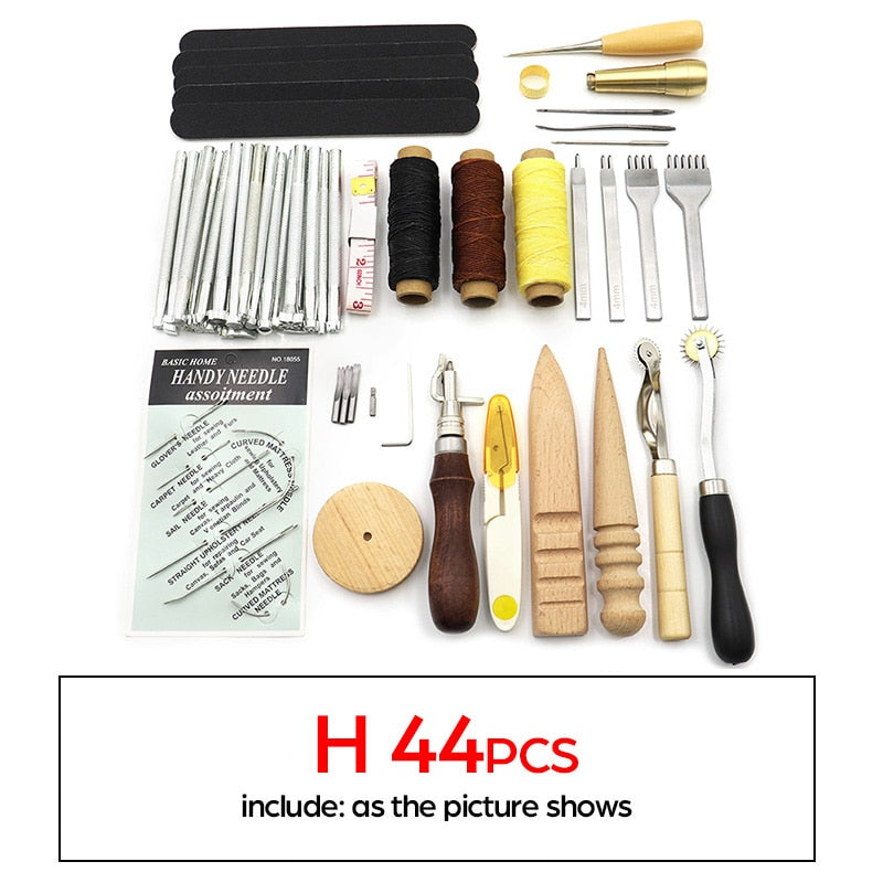 Kit de herramientas de artesanía de cuero profesional DIY, punzón de costura a mano, conjunto de ranuradora de trabajo de tallado, accesorios, caja de herramientas DIY