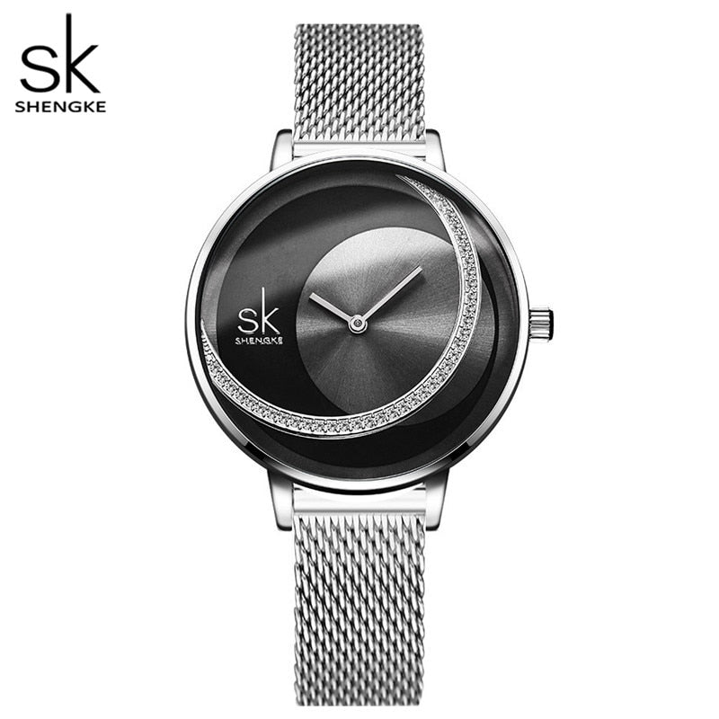 Reloj de cristal Shengke para mujer, relojes de vestir de marca de lujo para mujer, relojes de pulsera de cuarzo de diseño Original, reloj creativo para mujer