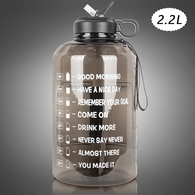 ZOMAKE 2.2/3.78L Gallon Water Bottle with Time Marker &amp; Straw, Motivational Water Jug BPA Free Leakproof Large Water Bottles Gym