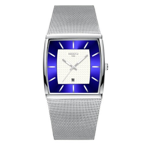 NIBOSI, relojes para hombre, marca superior, reloj de cuarzo cuadrado azul de lujo, reloj de pulsera dorado resistente al agua para hombre, reloj Masculino