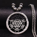 2022 Flower of Life Crystal Stainless Steel Chain Necklace Women Silver Color Bead Long Necklace Jewelry colgante mujer N129S02