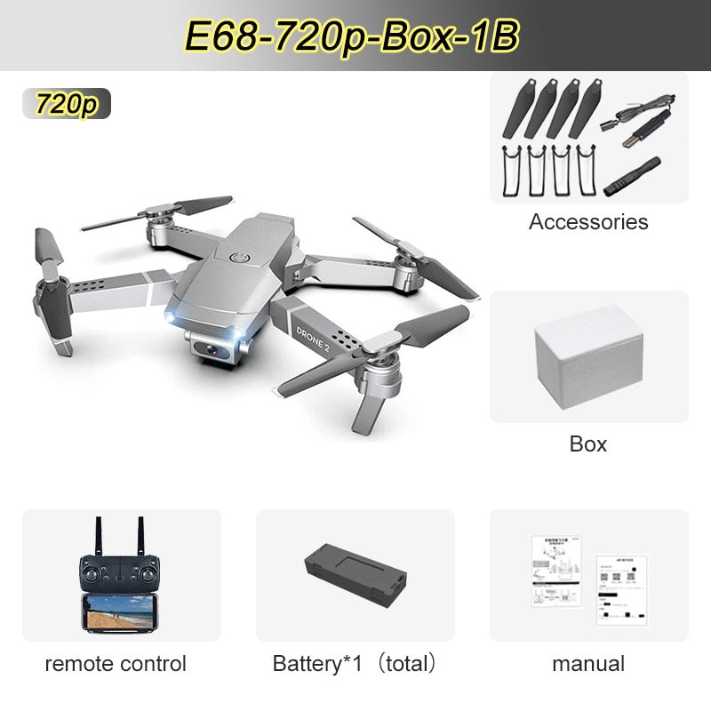 JINHENG E68 Mini RC Drohne 4K 1080P HD Kamera Wifi FPV Luftdruck Höhenhaltemodus Faltbarer Quadcopter Spielzeug Kindergeschenk