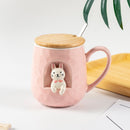 430ml Cute Animals Relief Ceramics Mug With Lid and Spoon Coffee Milk Tea Handle Cup Novelty Gifts