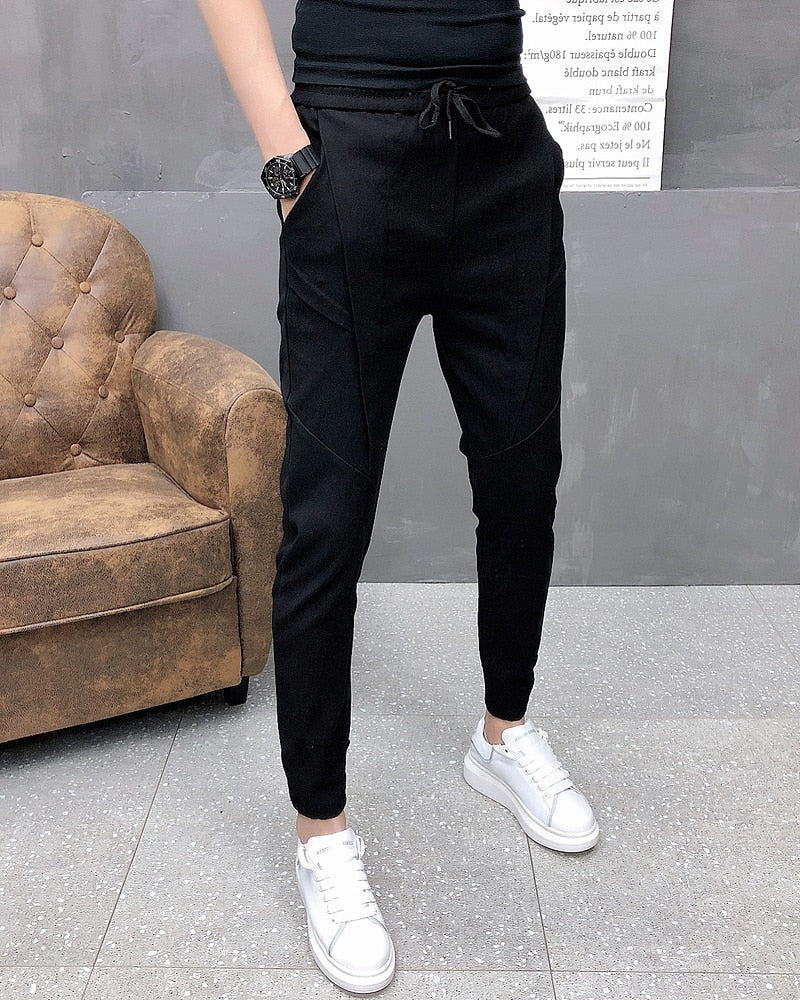 Fashion Korean Solid Joggers Men High Quality Spring Autumn Pants Men Slim Fit Drawstring Mens Casual Pants Black/Gray 36-28 Hot