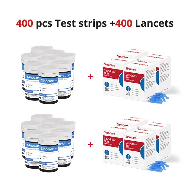 500/400/300/200/100/50PCS Sinocare Safe-Accu Tiras de prueba de glucosa en sangre y lancetas para probador de diabetes