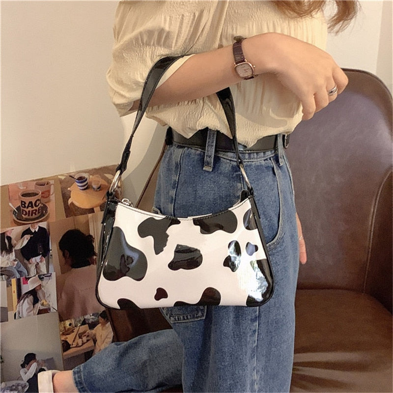 Bolsos de mensajero Retro con diseño de vaca para Mujer, bolsos de hombro harajuku de cuero PU informales con cremallera sólida, Bolsa para Mujer, novedad de 2020