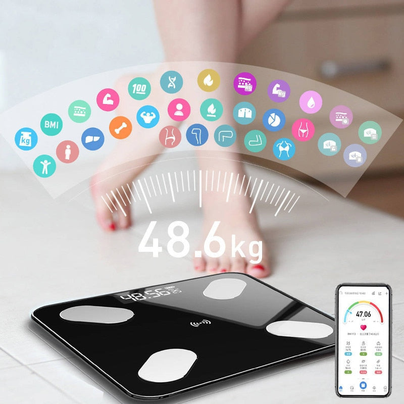 Bathroom Scales Body Fat Scale LED Digital Floor Weight Scale Smart BMI Scales Balance Wireless Bluetooth APP Android IOS