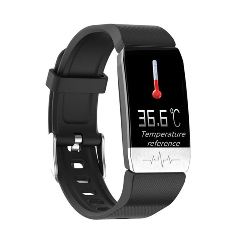 Correa de reloj inteligente T1S con medición de temperatura ECG, Monitor de presión arterial y frecuencia cardíaca, pronóstico del tiempo, recordatorio de bebida, reloj inteligente