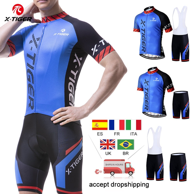 X-Tiger Cycling Jersey Set Breathable Bicycle Clothing Quick-Dry Riding Bike Clothes Shorts Sleeve Cycling Set Ropa Ciclismo