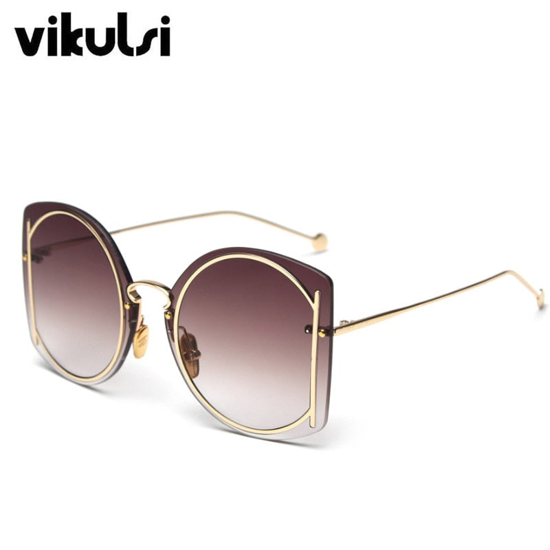 Trendige Marken-Sonnenbrille Luxus Damen Runde Farbtöne für Damen Übergroße Sonnenbrille Damen Braun Gradient Eyewear Oculos UV400
