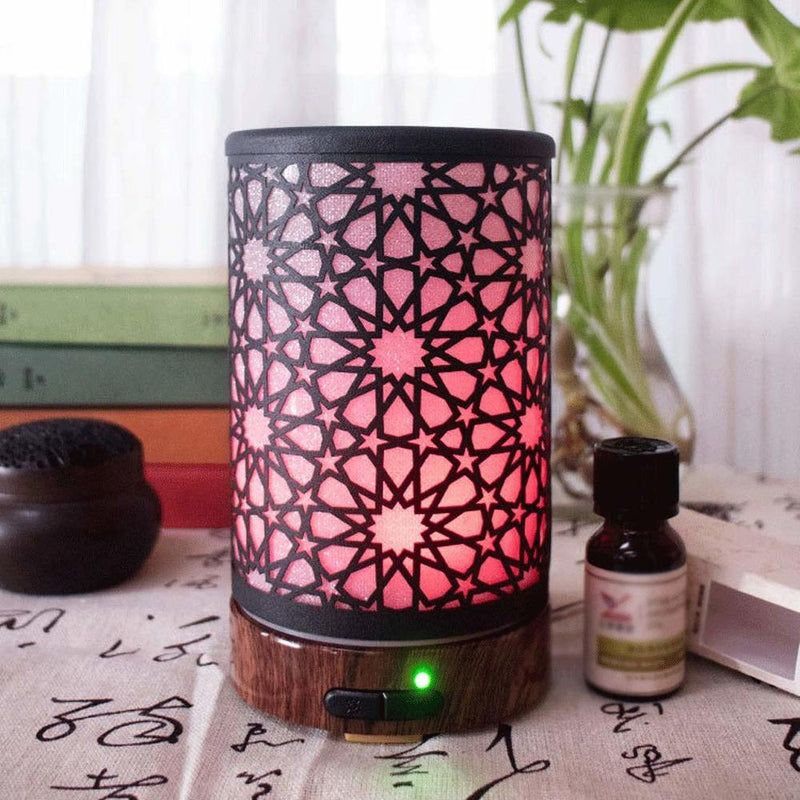 Essential Oil Diffuser Desk Wrought Iron Hollow Air Humidifier,with Color Gradient Night Lamp,BPA Free Color White 100ML Room