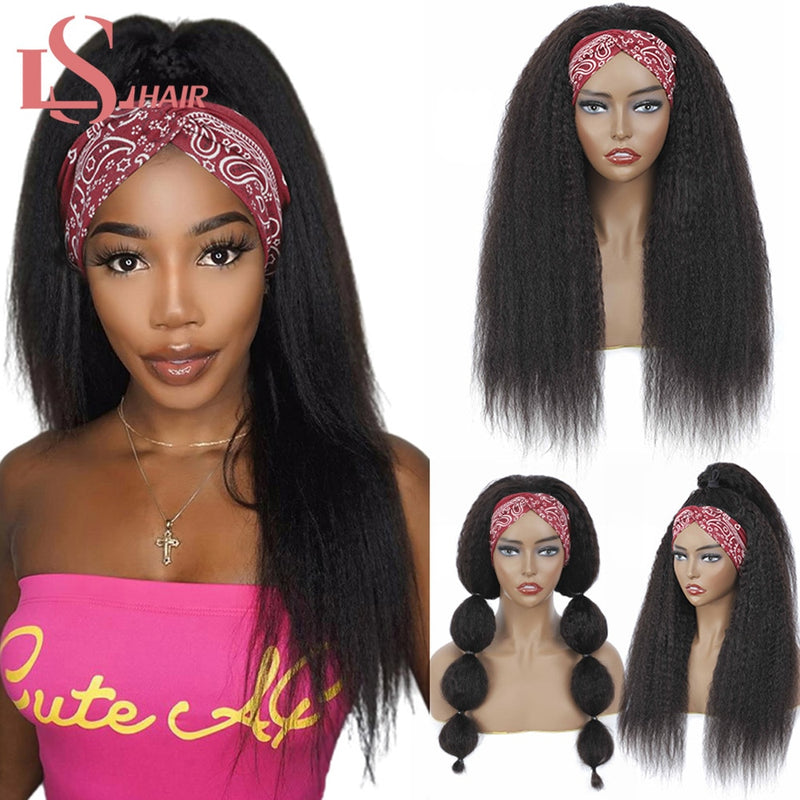 Headband Wig Kinky Straight Human Hair Headband Wigs for Black Women Glueless Remy Human Hair Wigs Peruvian Hair Wigs Headband