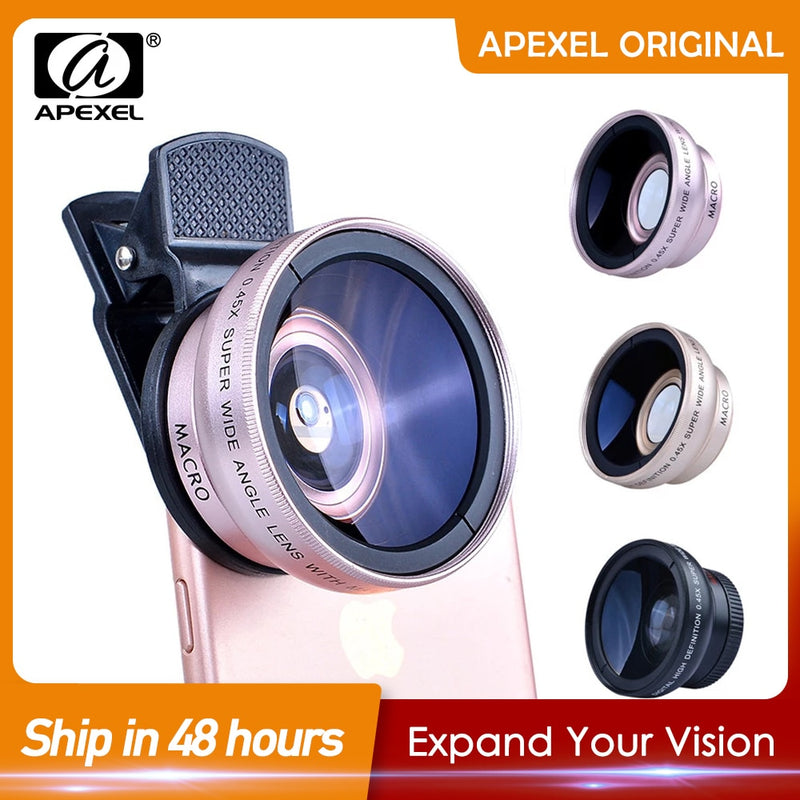 APEXEL 2in1 Lens 0.45X Wide Angle+12.5X Macro Lens Professional HD Phone Camera Lens For iPhone 8 7 6S Plus Xiaomi Samsung LG