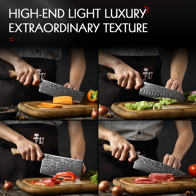 HEZHEN Kitchen Knife Set 1-7PC Damascus Steel knives Chef Knife Kitchen Accessories Professional Chef knives Cooking Tools