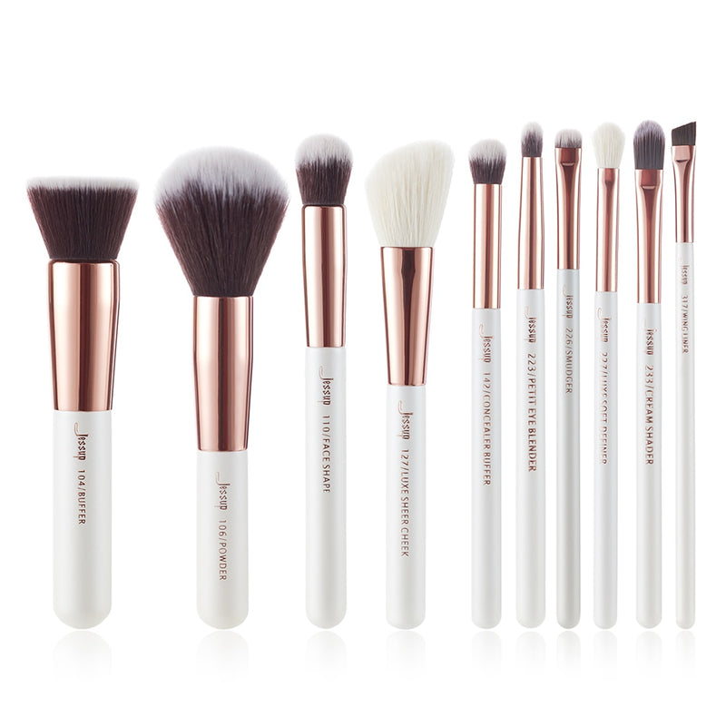 Jessup Pearl White/ Rose Gold Makeup Brushes set professional Make up Brush Tool kit Foundation Powder Buffer Cheek Shader