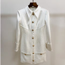 HIGH STREET 2022 nuevo vestido de diseñador elegante vestido de mujer de manga larga de satén Tweed Patchwork León botones vestido