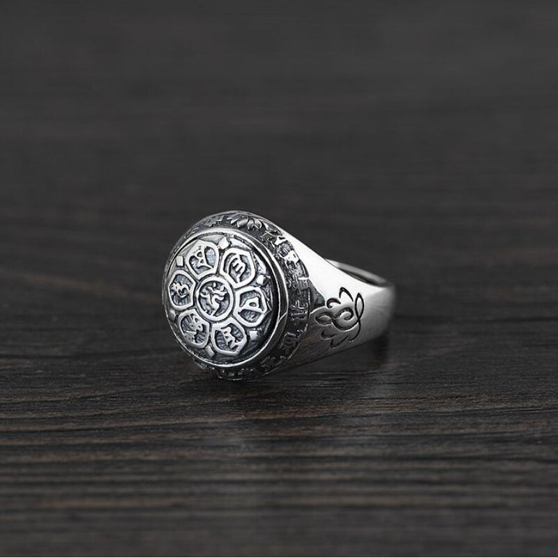 Pure silver Six Words' Mantra Fashion Ring men women Real silver Buddhism Retro Rings for Couple 925 silver ring Jewelry gift