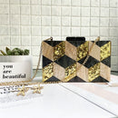 New Female Black Pearlescent Acrylic Evening Bags Vintage Women Messenger Bags Gold Sequins Clutches Patchwork Party Handbags