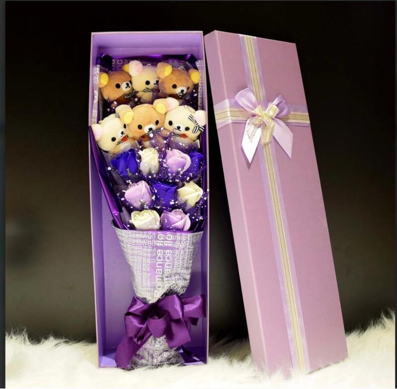 Heißer Verkauf Netter Teddybär Stofftier Plüschtier Cartoon Blumenstrauß Geschenkbox Kreative Geburtstag Valentinstag Weihnachtsgeschenk