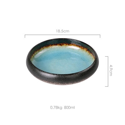 1Pcs KINGLANG Creative Kiln Ice Split Glaze Ceramic Plate Japanese Sushi Sashimi Plate Dish Salad Plate