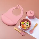 5 uds/1 Juego de cuenco de silicona para alimentación de bebé, vajilla, cuchara impermeable, vajilla antideslizante, platos de silicona sin BPA para vajilla de bebé