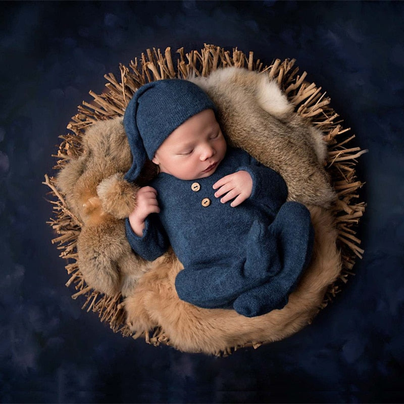 Weiche Baby-Foto-Wraps mit Hut 2er-Set Neugeborenen-Jungen-Mädchen-Fotografie-Wickeldecke-Kind-Bild-Requisiten-Zubehör