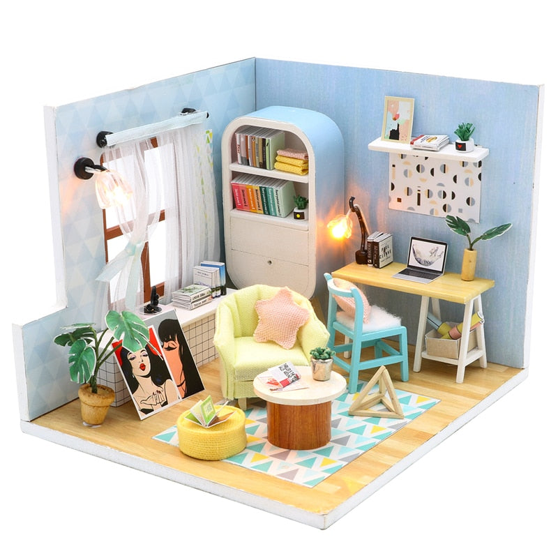 Doll House Furniture Diy Miniature 3D Wooden Miniaturas Dollhouse Toys for Children Birthday Gifts Casa Kitten Diary H013