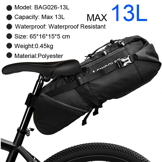 Bolsa de bicicleta NEWBOLER impermeable 13L bolsa de sillín de bicicleta de gran capacidad ciclismo bolsa trasera plegable MTB Road Trunk Bikepacking