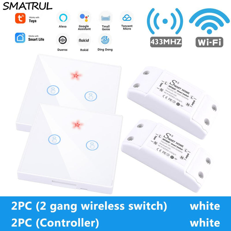 SMATRUL Tuya Smart Home APP WiFi Touch Schalter Licht RF 433 MHz Wandpanel DIY Relaismodul Timer Alexa Sockel Lampe 110-220V