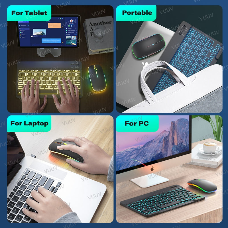 Kabellose Bluetooth-Maus für Computer, PC, Laptop, iPad, Tablet, MacBook mit RGB-Hintergrundbeleuchtung, ergonomische, leise, wiederaufladbare USB-Maus