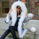 Chaqueta de plumón de invierno para mujer, Parkas plateadas largas y cálidas, plumón de pato de piel de oveja de Mongolia