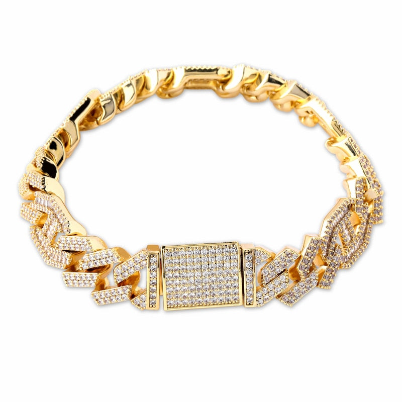 TOPGRILLZ Newest Micro paved Baguette Zircon Cuban Bracelet Iced Out Bling Hip hop Jewelry Gold Silver-plate CZ Cuban Chain 14mm