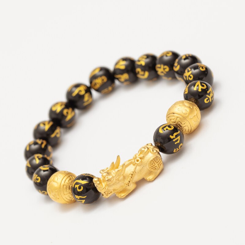 Gold Color Brave Troops Stone Beads Bangles Bracelet 6 Words Chinese Lucky Enegry God Beast Pixiu Bracelet Dropship Jewelry Gift