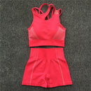 Conjunto de Yoga para mujer, traje deportivo sin mangas, ropa de entrenamiento para gimnasio, Sujetador deportivo para Fitness, pantalones cortos de cintura alta, ropa deportiva de 2 piezas sin costuras Utra