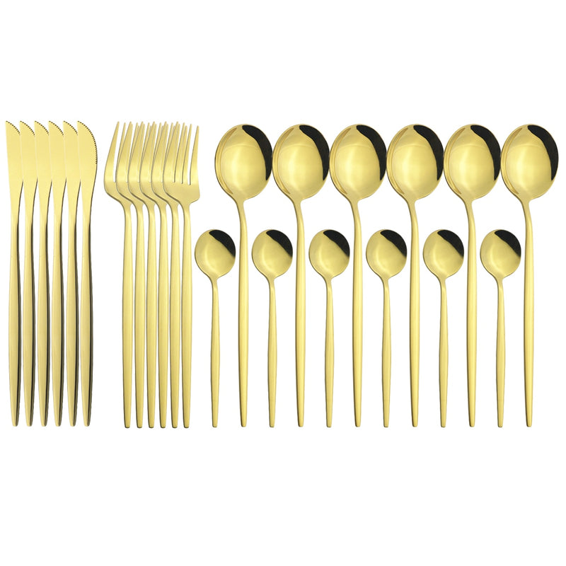 24Pcs/Set Stainless Steel Dinnerware Set Mix Gold Cutlery Set Dinner Knife Fork Coffee Spoon Tableware Kitchen Silverware Sets